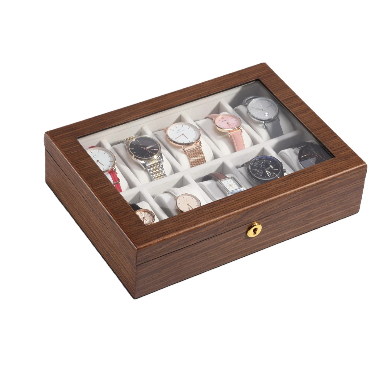 

Custom 10 Slot Wooden Watch Box With Lock Transparent Cover Wood Organizer Watch Storage Box gift box watches