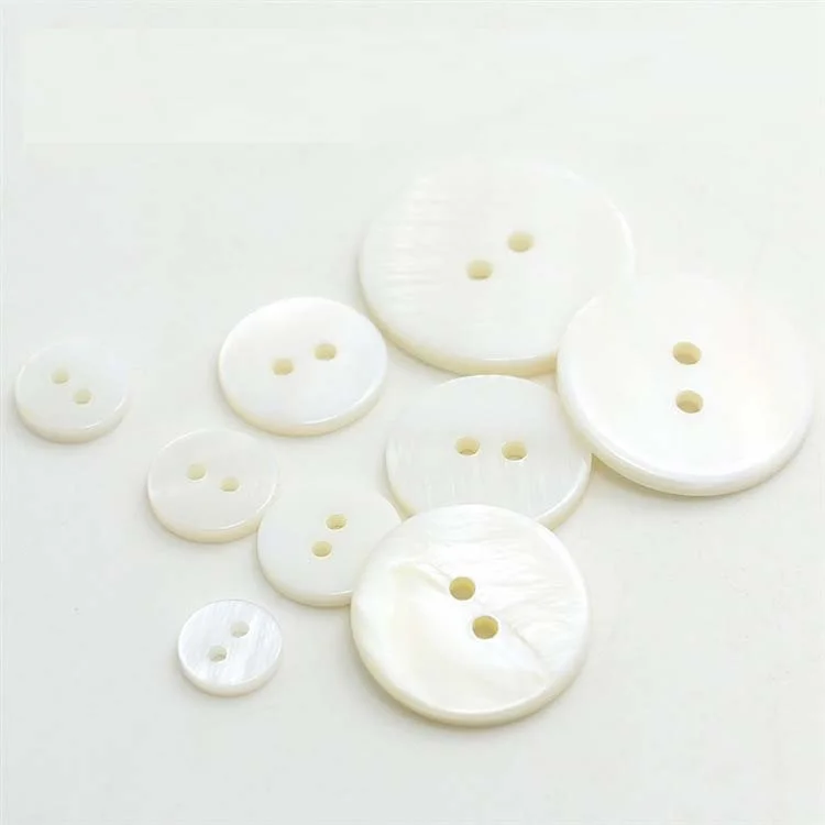 

White 2 Hole Round River Shell Pearl Button Real Mop Shell Button For Suit