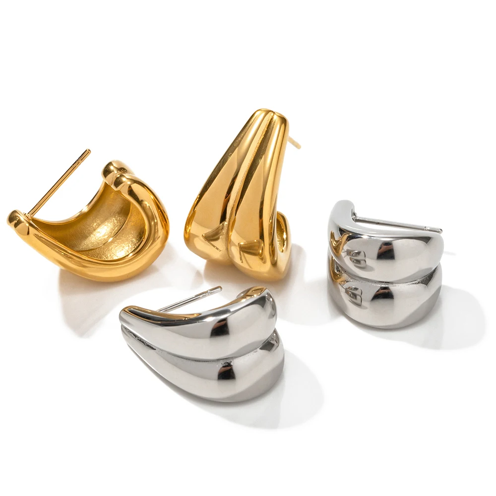 

Ins Style Gold Silver Plated Double CC Hoop Earrings Stainless Steel Double Layer Earring for Women