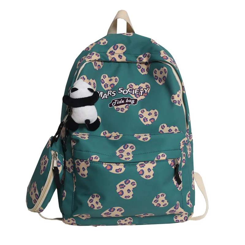 

High Capacity Full Color Printed Custom Outdoor Hiking Student Backpack Teenager School Bag Youth Book Bag With Pencil Case, White, green, black, gray