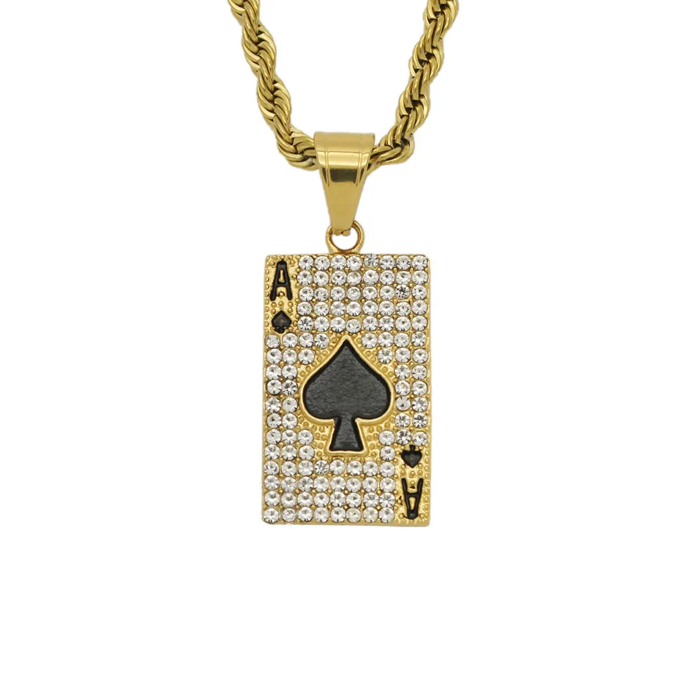 

Wholesale stainless steel pendant new arrivals 2021 fashion poker playing cards diamond jewelry gold pendant