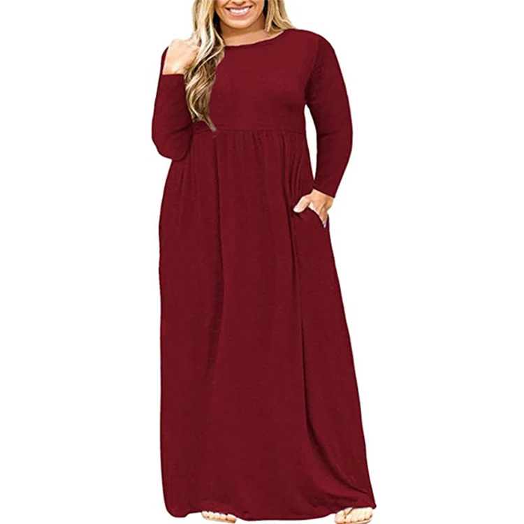 

4XL plus size women clothing loose solid color deep C neck plus size dress casual Dresses