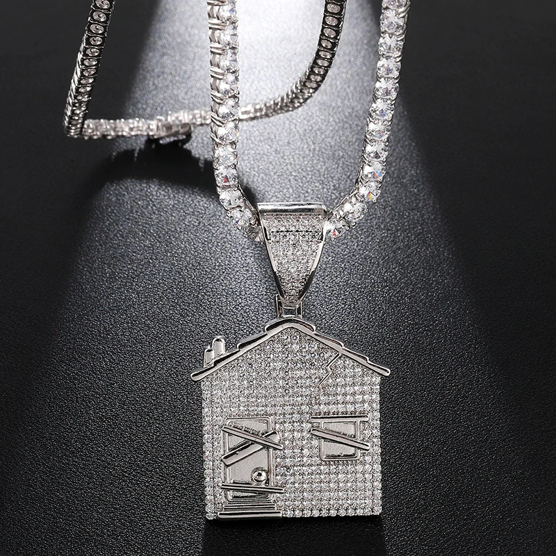 Trend Brass Iced Out Bling Cubic Zircon Bando Trap House Pendant & Necklace  For Men Tennis Chain Jewelry - Buy Iced Out Tennis Chain Necklace For Men 