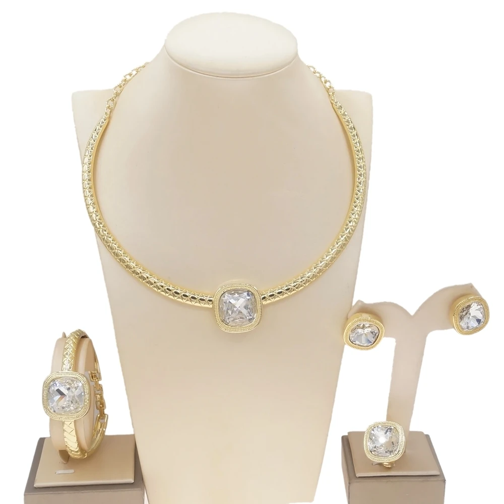 

Natural stone Dubai jewelry set for Women classic hot products jewelry gold plated earrings and necklaces