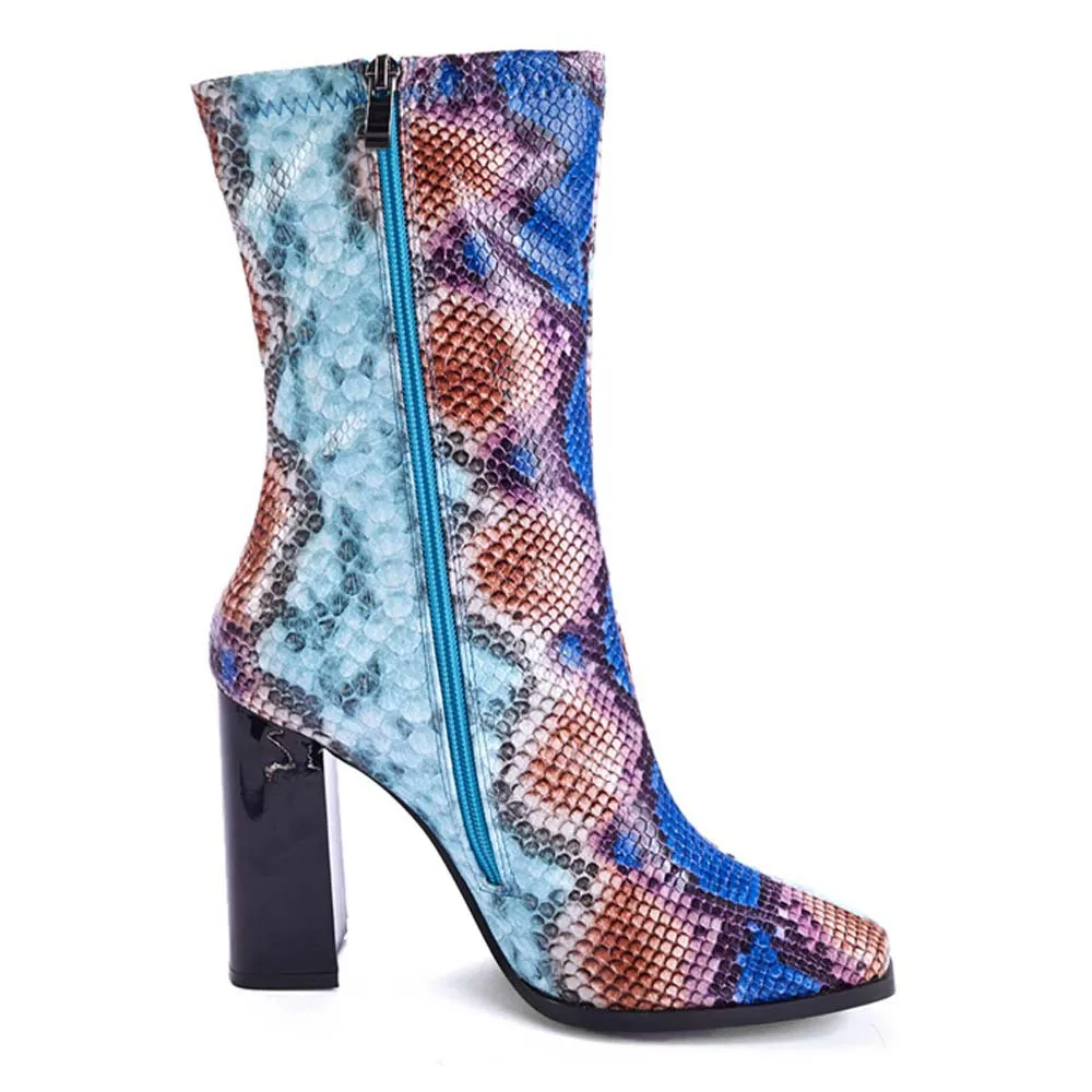 

Foreign trade square head thick heel British style high heel medium boots female wholesale