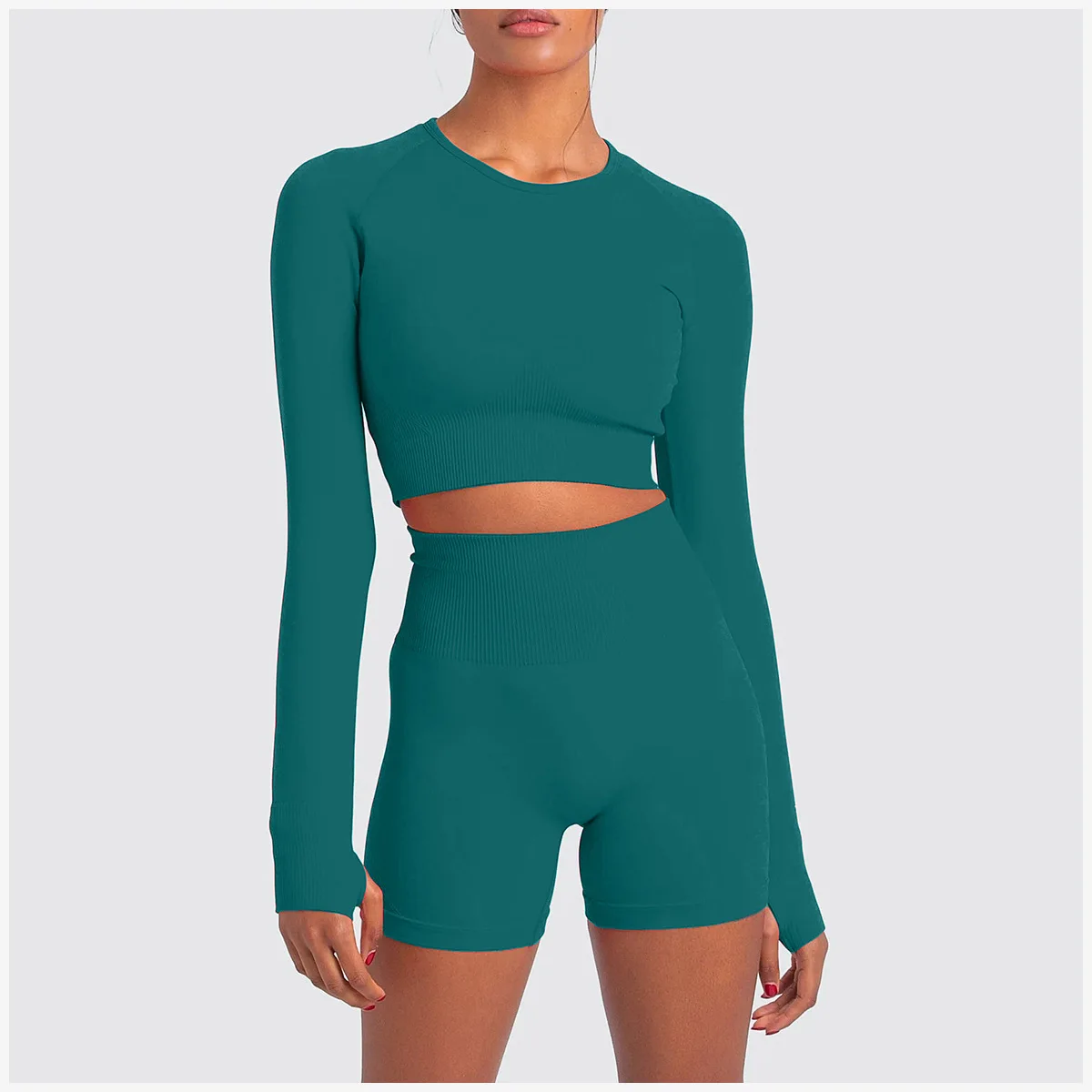 

Custom Workout Yoga Sets Clothes Fitness Yoga Pants Seamless Gym Cycling Shorts Long Sleeve Tops