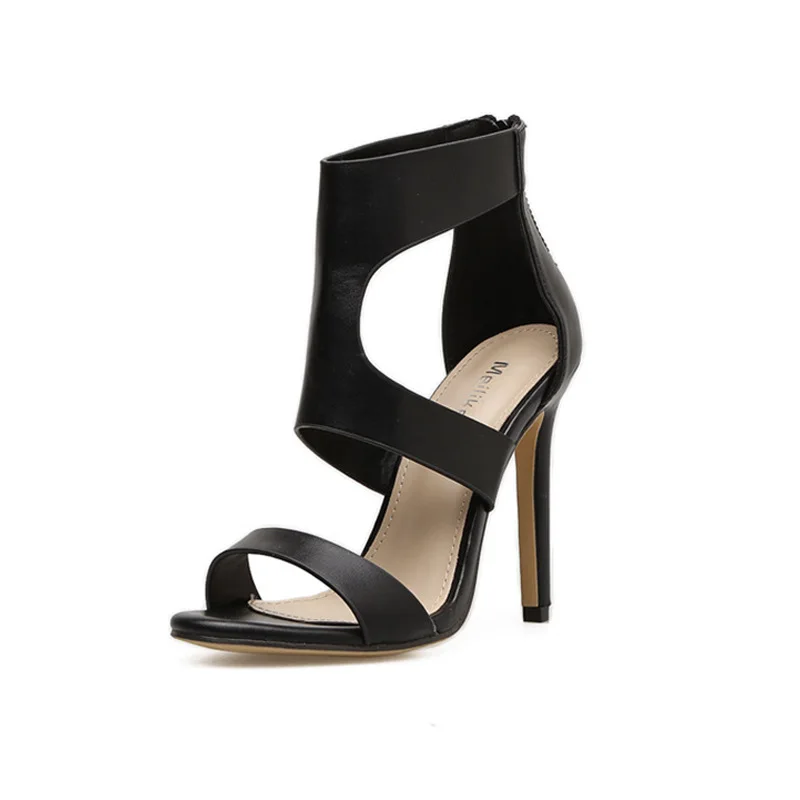 

2021 New Arrival Retro Summer Ladies Sandals Solid Color Fish Mouth Open Toe Hollow Thin Heel Zipper Women Sandals