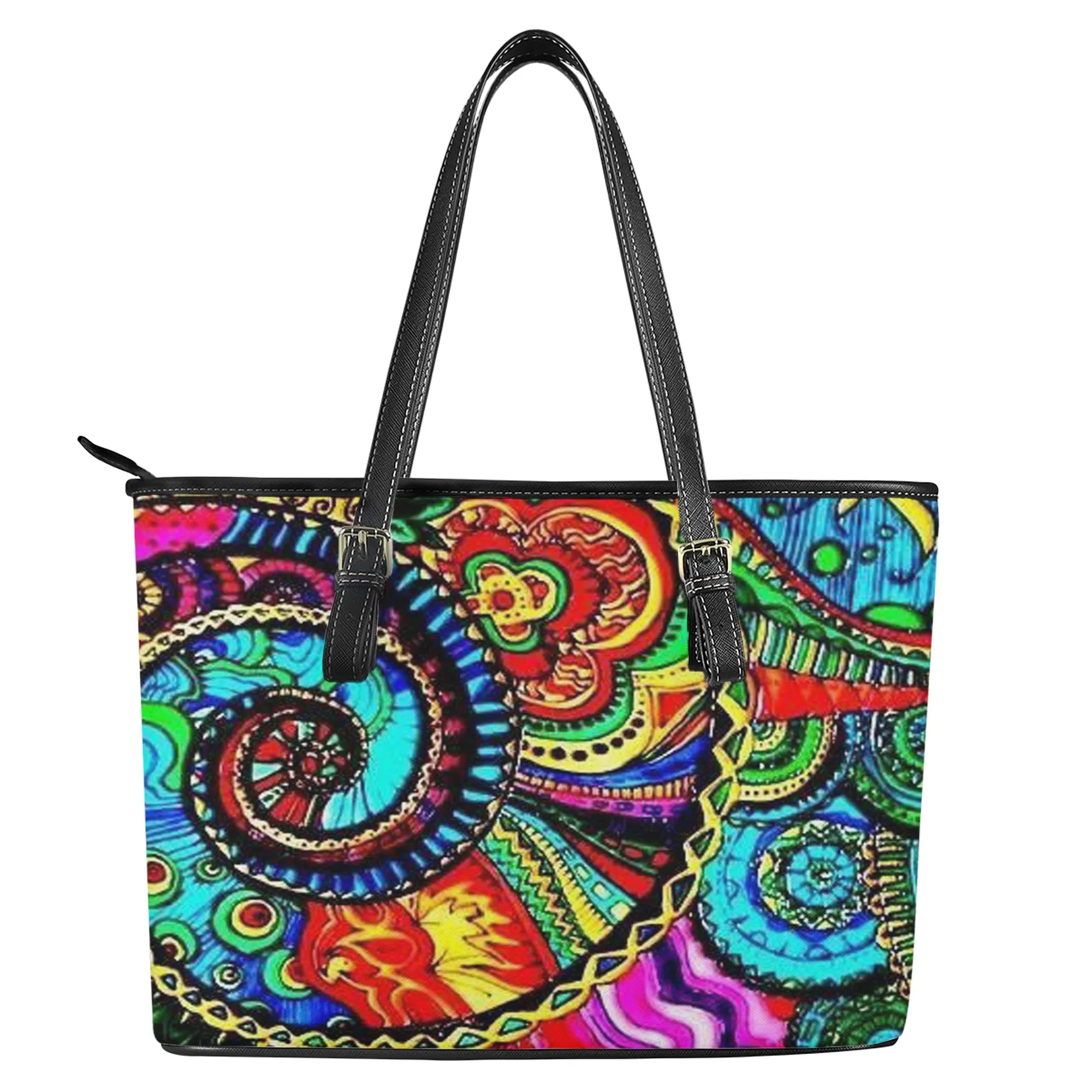 

custom psychedelic hippie culture logo on-demand foldable ladies luxury handbag fashion ladies anti-theft handbag in stock, Print picture