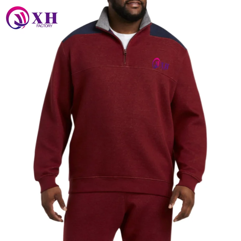 

hot sale Men's Sweatshirts Pullover Fleece costom Embossed print Plus Size 1/4 zipper sweater shirts, Customized color