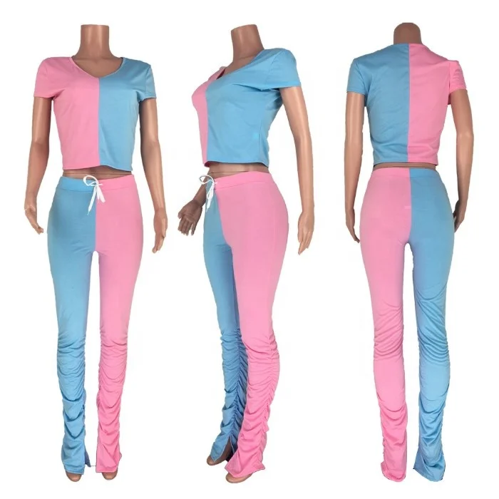 

womens 2 piece outfit two pieces set stacked pants 2020 ruched pants suits stacked leggings sweatpants women sets two piece, As pictures