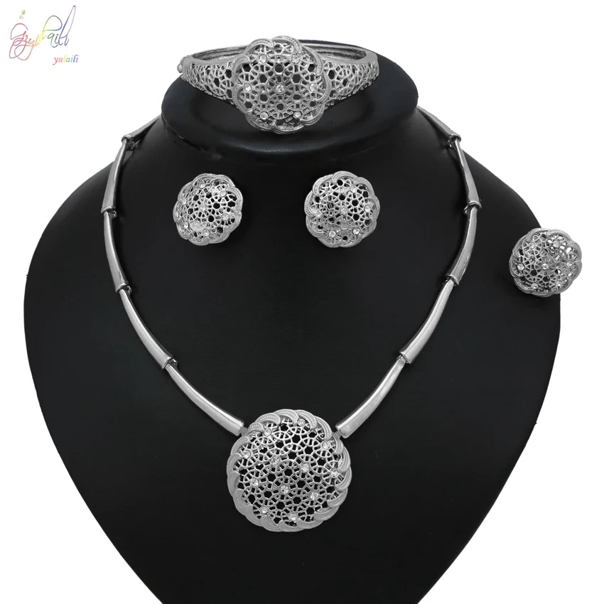 

Women Bridal Wedding Accessories 925 Silver Jewelry Set Necklace Earrings Jewelry Set