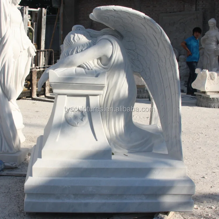 Life Size White Marble Stone Kneeling Decorative Angel Statue Cemetery ...