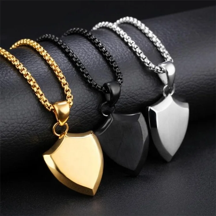 

Men Black Heavy Pendant Fashion Gold Stainless Steel Jewelry Shield Necklace, Black/golden/silver