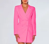 

Spring Suit Blazer Women 2019 New Casual Double Breasted Pocket Women Long Dress Jacket Elegant Long Sleeve Blazer Dress