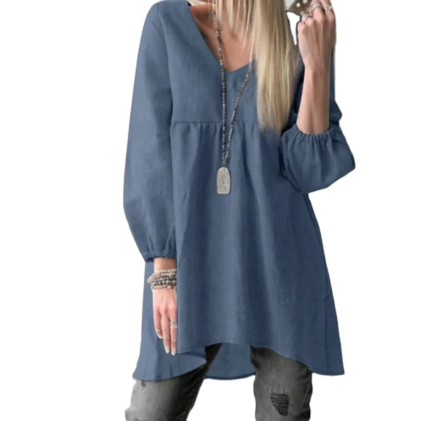 

Wholesale V-neck Loose Long-Sleeved Linen Shirt Spring Summer women blouse