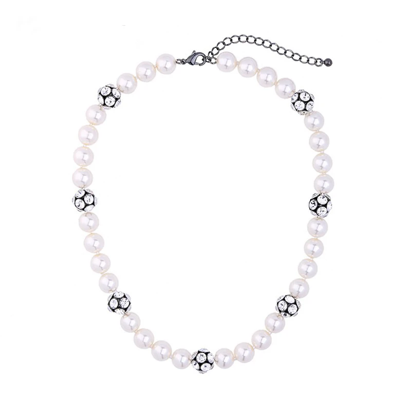 

xl01411b Beaded Fashion Jewellery Wholesale Metal Ladies Stylish Crystal White Pearl Beads Necklace For Women