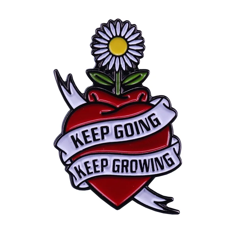 

Sunflower Positive Badge Word KEEP GOING KEEP GROWING Enamel Pin Brooch for Fans