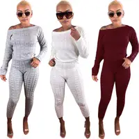 

M838 2019 Winter Pencil Pants Set Fall Solid Sweater Jumpsuit Womens Two Piece