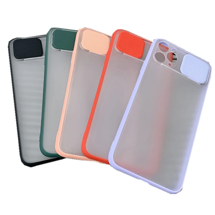 

Newest Skin Feeling Slide Camera Lens Protection Push Window Colorful TPU PC Cell Mobile Phone Cover Case For Iphone 7 8 Plus