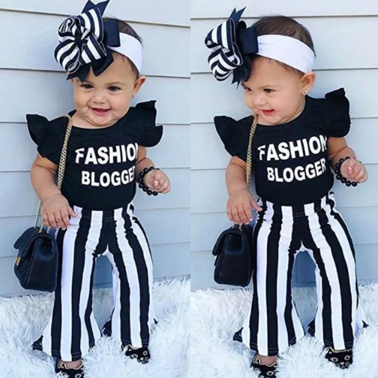 

Stripe Pants Kids Girls Cotton Short Sleeve Two-piece Set Girls Summer Cotton Printed Striped Bottoms Two Piece Sets Outfits