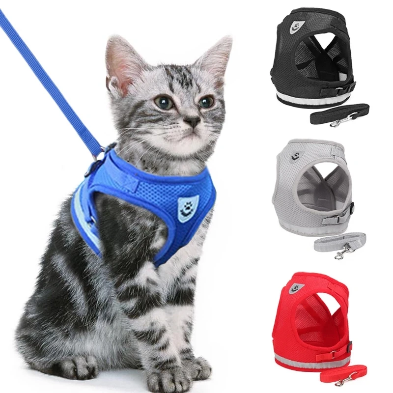 

Cat Dog Mesh Harness Vest Walking Lead Leash For Puppy Dogs Collar Harness For Small Medium Pet, 7 colors,