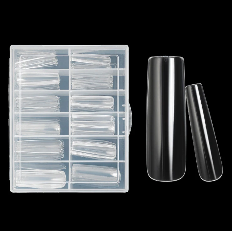 

240pcs 500pcs Long Xl XXL Clear Easy Tapered Full Cover Square Nail Tips, Clear natural