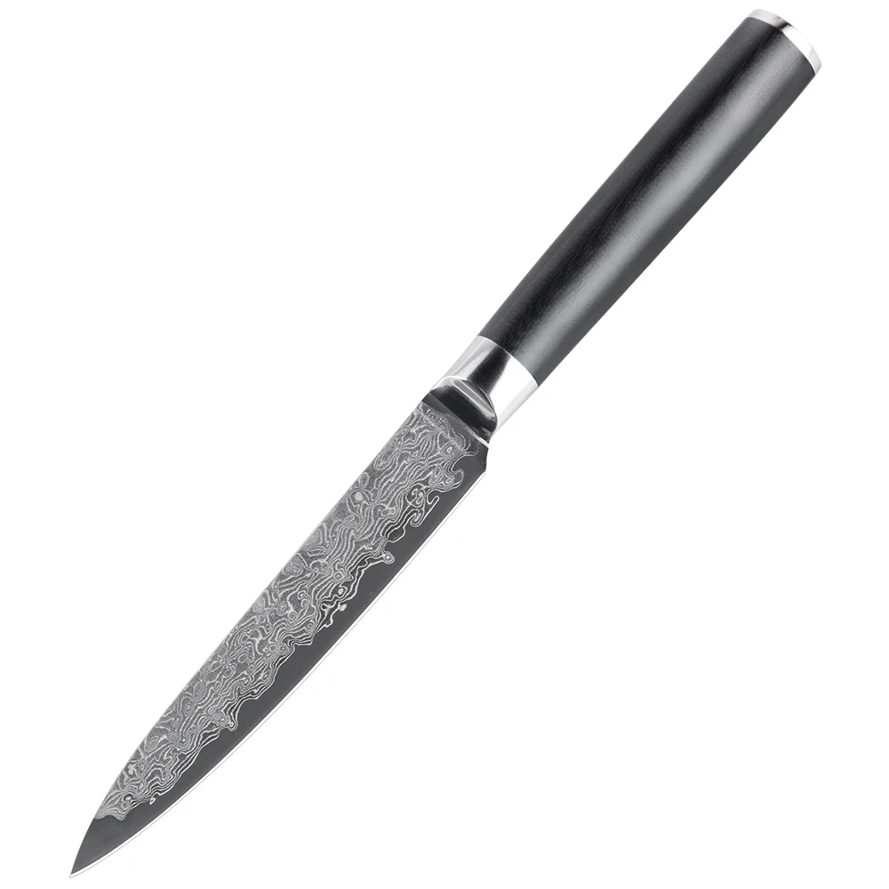

XD124UT2 Heavy Cloudy Patten Blade General Use Knife Straight Spine Damascus Steel Black G10 Handle 5 inch Utility Knife