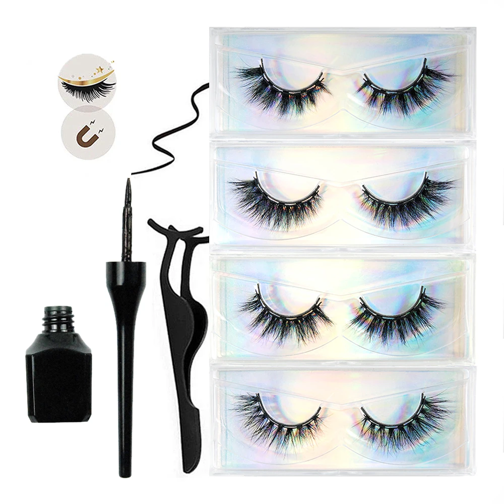 

USA OFFICE magnetic eyelashes private label mink false eyelash custom magnetic eyeliner eyelashes, Natural black