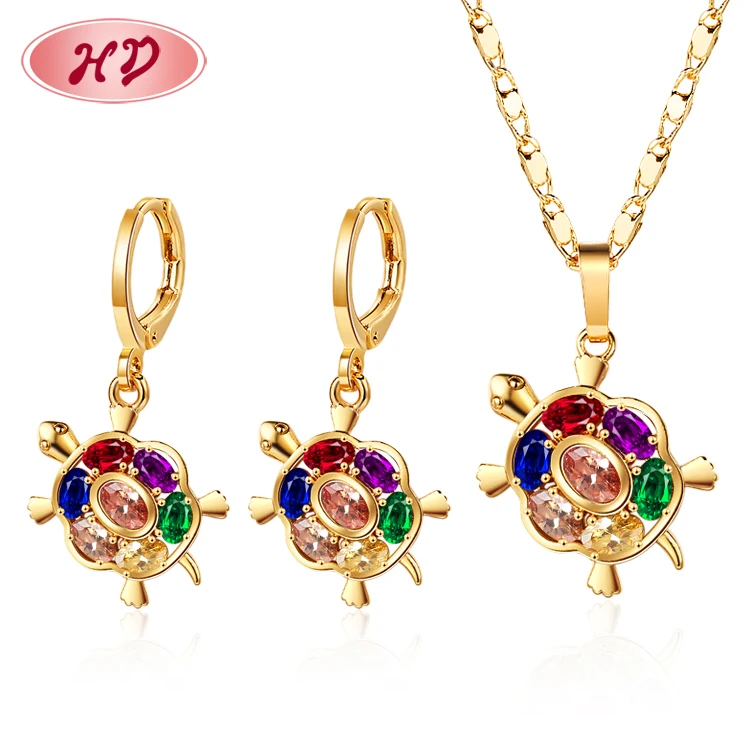 Cute Colorful Turtle Bridal Luxury Original Fashion 18K Gold Plated Jewelry Zircon Jewelry Set 2023