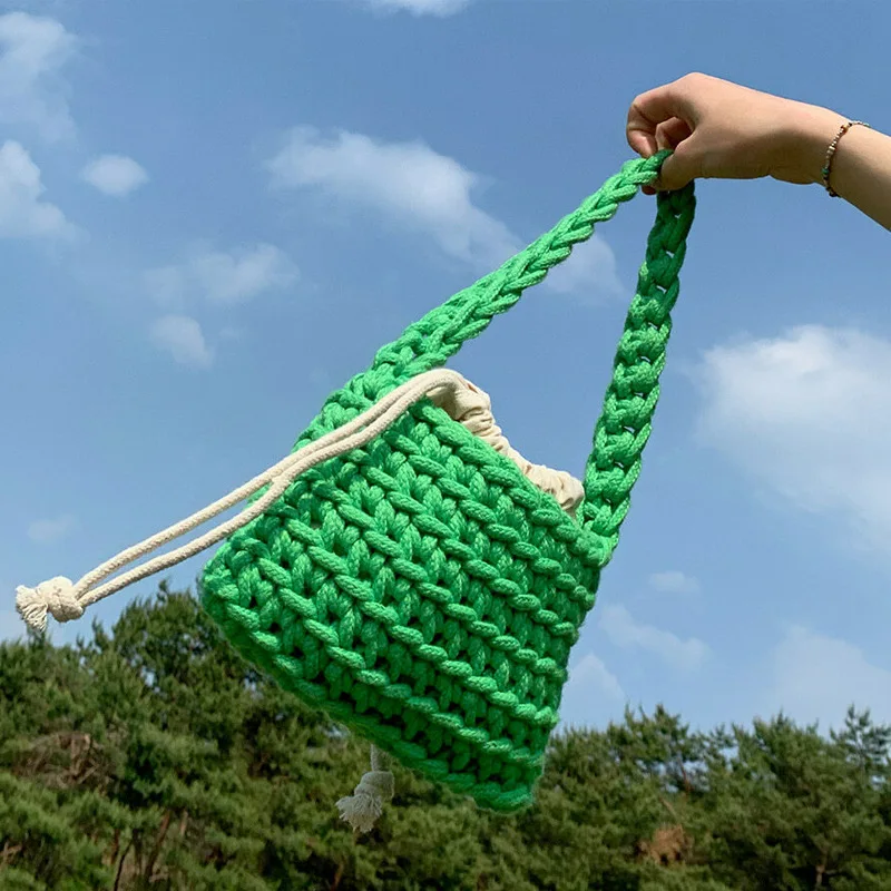 

New Fashion Hand Knit Underarm Bags Diy Cotton Thread Handbag For Women