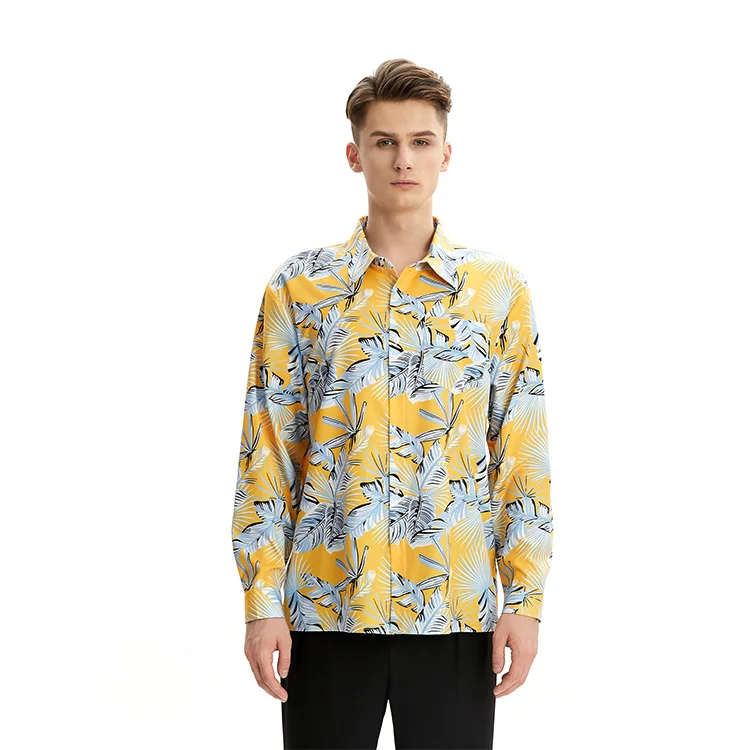 

Quick Dry Men's Hawaiian Shirts Turn-down Collar Long Sleeve Casual Beach Shirt