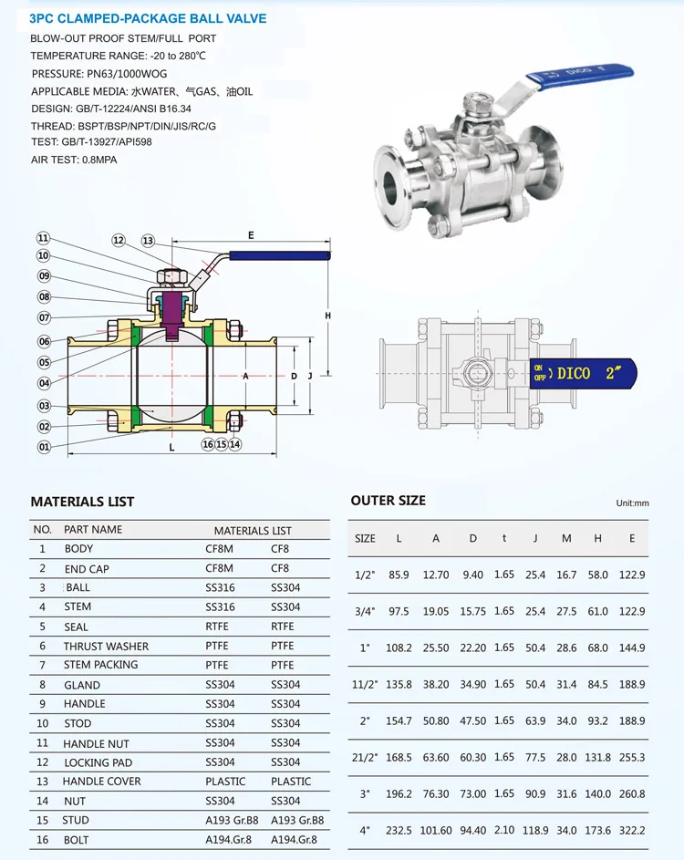 Hot Selling Stainless Steel 6mm Manual 3pc Flanged Ball Valve - Buy 6mm ...