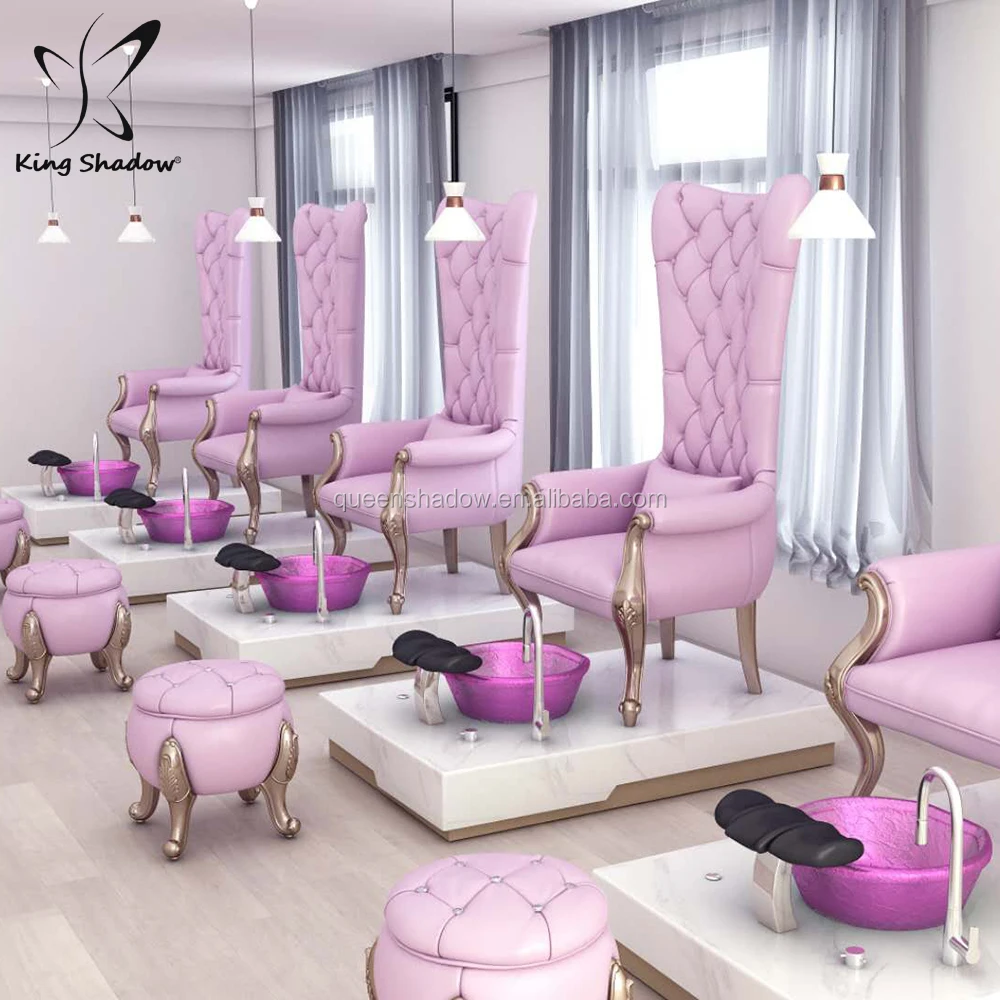 

Kingshadow nail salon furniture luxury throne foot spa chairs pink pedicure chair with sink jet pedicure bowl