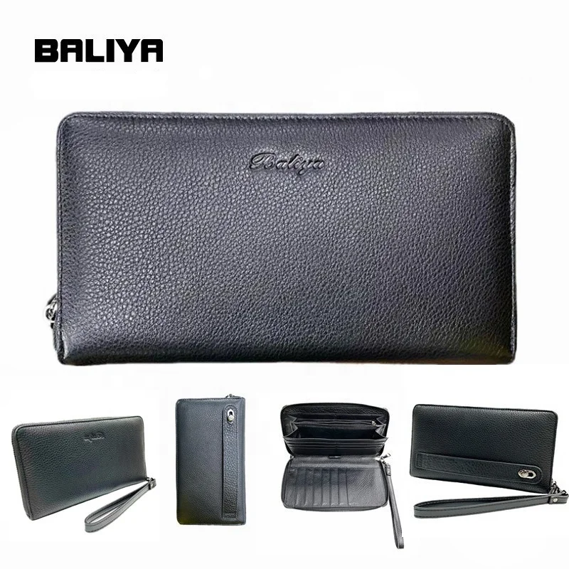 

BALIYA Logo Custom Genuine Leather Long Cards Wallet For Men Slim Modern