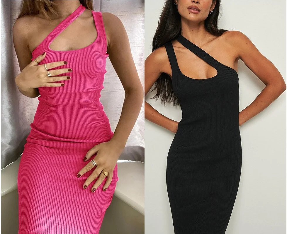 

Party Club Wear Sexy Elegant Dress Women Clothing 2022 Spring Summer Ladies Midi Ribbed Dresses, Picture color