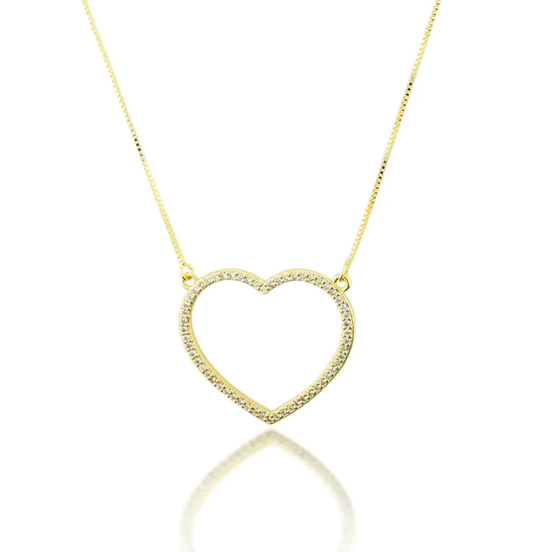 

New Gold Plated Brass with White Cubic Zirconia Heart Necklace Ladies Necklace Fashion Jewelry Pendant, Gold color