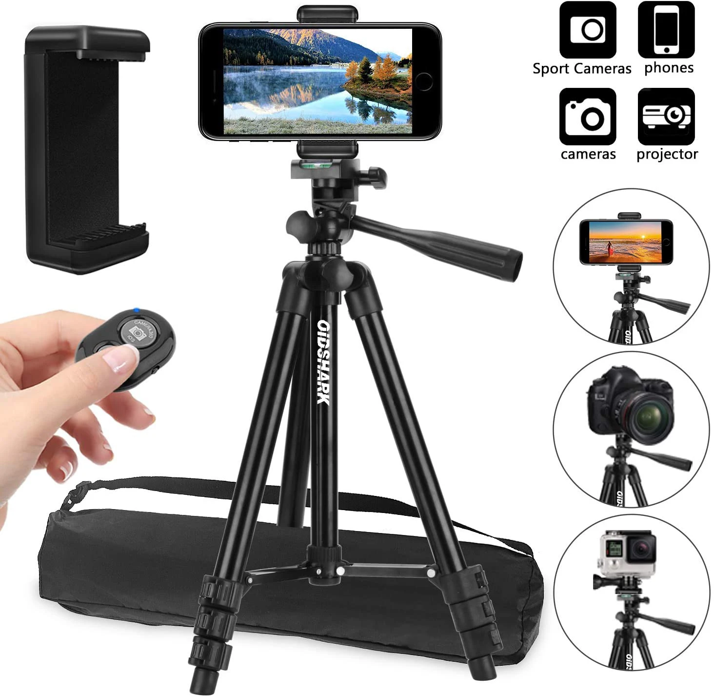 

OldShark Camera Tripod Stand,Phone Holder Tripod,Compact Light Video Vlog Blogging Stand With Quick Plate 360 Panorama, Black