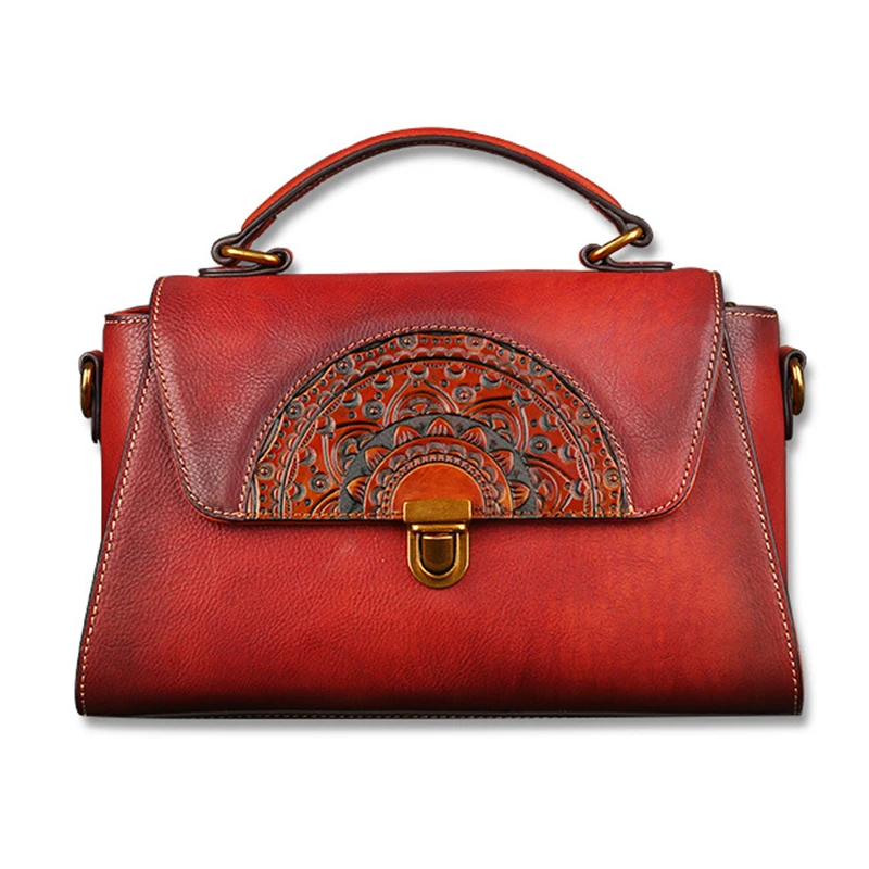 

Vintage Style Embossed Flower Handmade Manufacturers Genuine Hand Bag Leather Bags, Red etc.