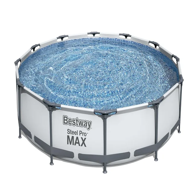 

BESTWAY 56416 Above Ground Round Steel Frame Design Pool Durable Swim Pool for family, Grey