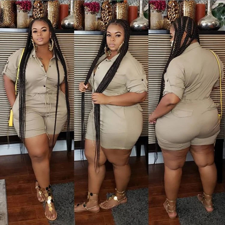 

Summer Clothes 2021 Ladies Casual Button Up Short Sleeve Jumpsuits Plus Size Vendors 5xl Women Jumpsuit Rompers Cargo Romper, Khaki