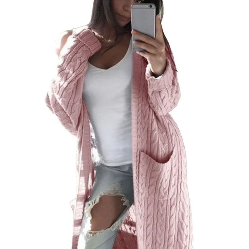 

2022 New design long sleeves double pocket full body twist cardigan sweaters wholesale, Pink,light gray,dark gray