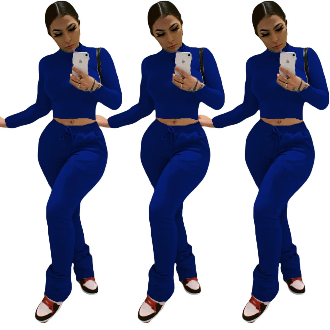 

2021 autumn women clothing Women clothing Two Piece Outfits for Women Crop Top Stacked Pants 2 piece stack pants sets, Picture shows