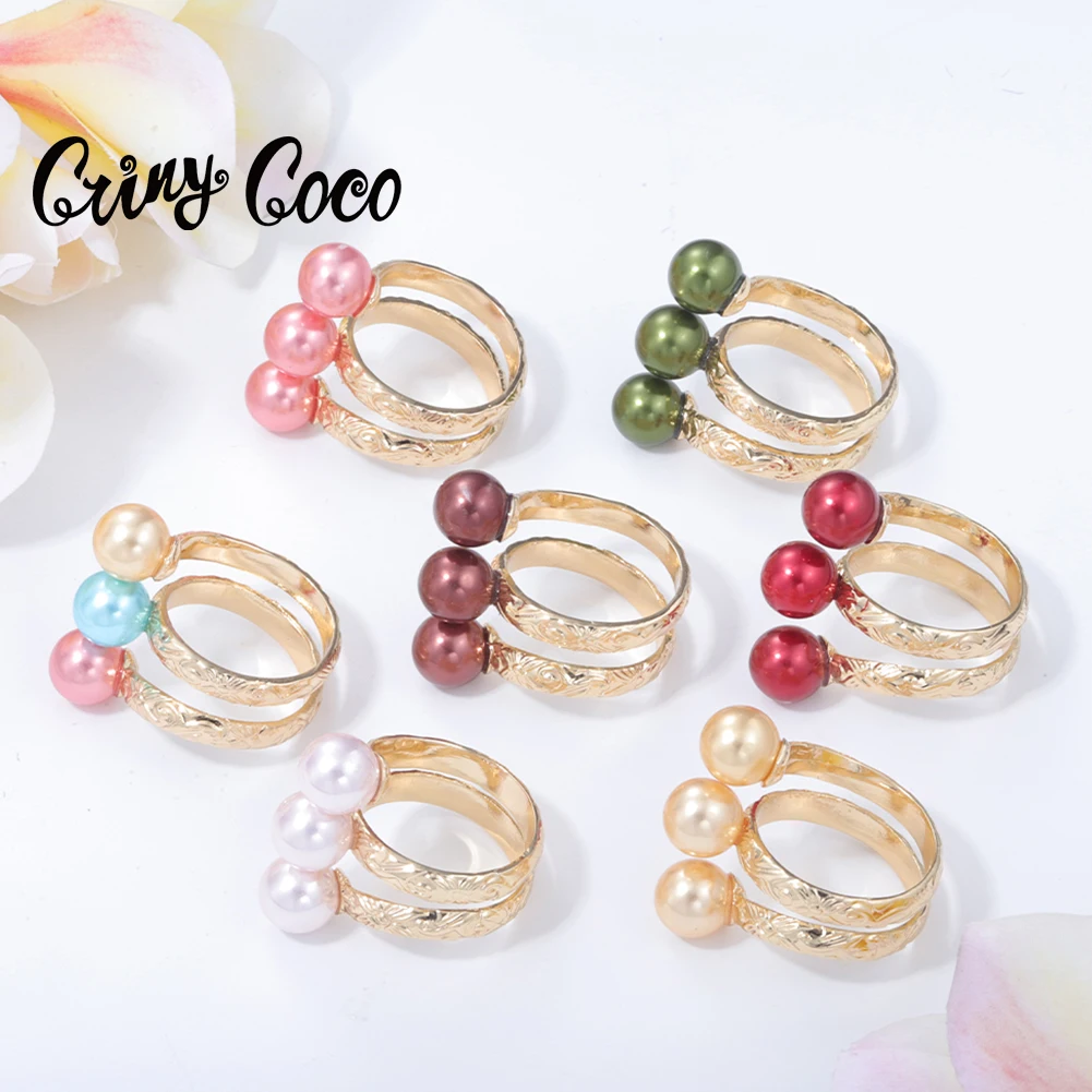 

Cring CoCo Samoan Guam 14k Gold Plated Colourful 3 Pcs Pearl Polynesian Jewelry Wholesale Hawaiian Rings Wholesale, Gold color