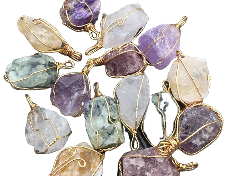 

wholesale wire wrapped gemstone pendants charms natural geode quartz stone pendants druzy stone pendant, 5 colors can choose as picture
