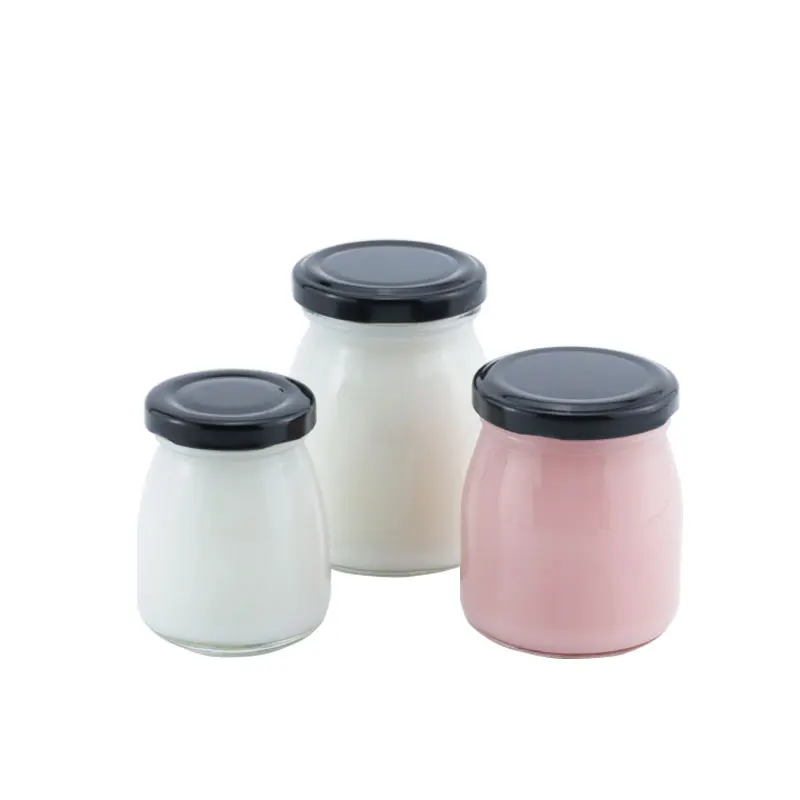 100ml 150ml 200ml Glass Pudding Bottle With Lids Clear Yogurt Jars