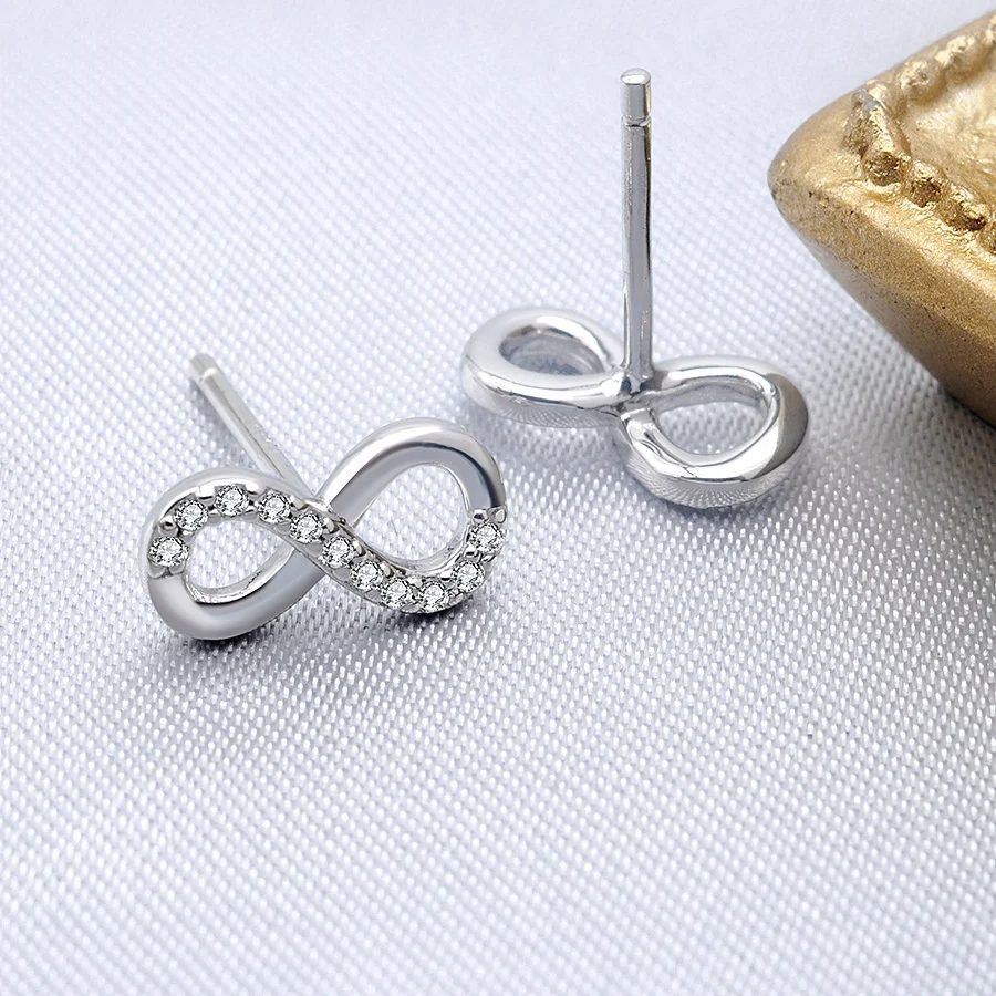 

New Fashion S925 Silver Earrings Delicate Infinity Cubic Zircon Eternity Earrings Studs For Women