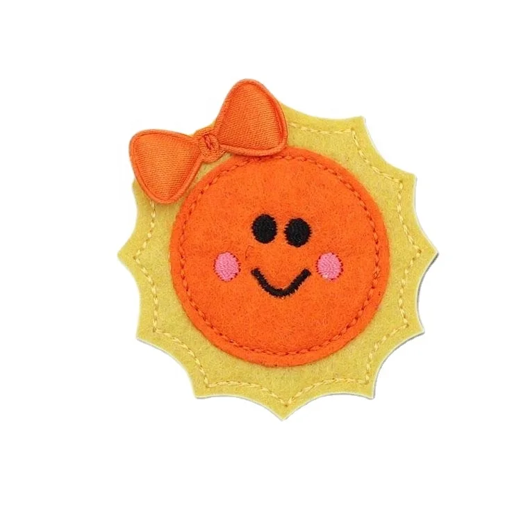 

Custom own No Minimum colour Cartoon Funny Yellow Sun Stick-on embroidered patches, Custom color