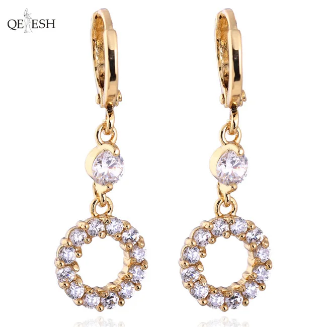 

Qetesh Electroplated Exquisite Round Pendant Zircon Bohemian 18k Gold Plated Huggie Earrings