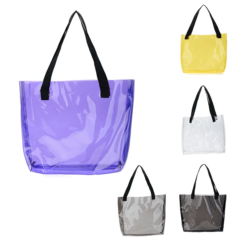 

Reusable Waterproof Graceful Transparent Clear PVC Plastic Tote Packaging Bag Beach Bag, Transparentl