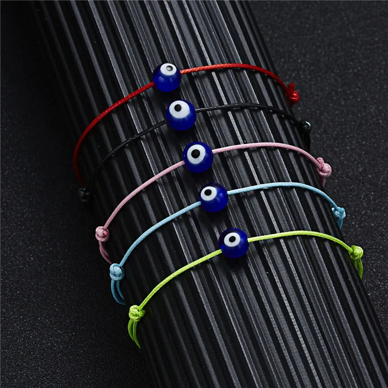 

5 Colors Handmade Braided Rope Multicolor Turkish Lucky Charm Evil Blue Eye Bracelet, Picture shows